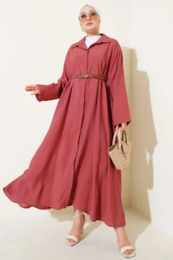 Buttoned Belted Basic Dress