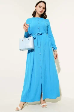 Button-Down Belted Basic Dress Blue