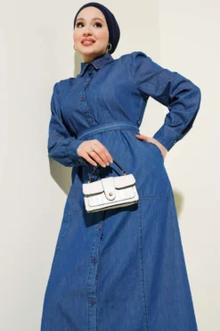 Alternative view of Button-Up Belted Shirt Dress Dark Blue