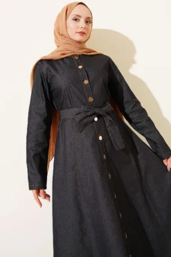 Alternative view of Buttoned Belted Denim Dress Black