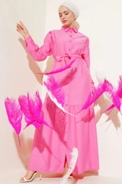 Button-Up Flared Dress Pink