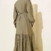 Buttoned Flared Belted Dress Khaki all'ingrosso dress view 3 - Hicabistan fabbrica Turchia