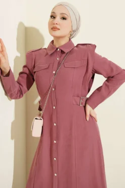 Buttoned Side Belted Tencel Dress al por mayor dress view 2 - Hicabistan fábrica Turquía