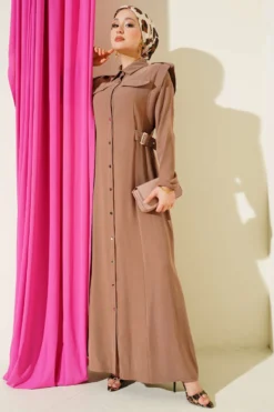 Buttoned Side Belted Tencel Dress بالجملة dress - Hicabistan مصنع تركيا