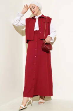 Vest with Skirt Two-Piece Set Burgundy