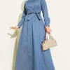 Denim Dress with Side Stitch Detail en gros dress view 6 - Hicabistan usine Turquie