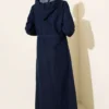 Hooded Denim Dress with Metal Buttons Navy Blue en gros dress view 3 - Hicabistan usine Turquie