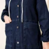 Hooded Denim Dress with Metal Buttons Navy Blue en gros dress view 4 - Hicabistan usine Turquie