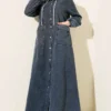 Hooded Denim Dress with Metal Buttons Blue Großhandel dress - Hicabistan Türkei Fabrik