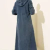 Hooded Denim Dress with Metal Buttons Blue Großhandel dress view 3 - Hicabistan Türkei Fabrik