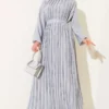 Pleated Satin Dress Grey wholesale dress view 2 - Hicabistan Turkey factory