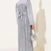Pleated Satin Dress Grey wholesale dress view 3 - Hicabistan Turkey factory