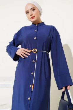 Alternative view of Tencel Dress with Wooden Buttons Navy Blue
