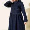 Collared Denim Dress Navy Blue Großhandel dress view 2 - Hicabistan Türkei Fabrik