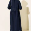 Collared Denim Dress Navy Blue Großhandel dress view 3 - Hicabistan Türkei Fabrik
