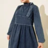 Collared Denim Dress Blue all'ingrosso dress view 2 - Hicabistan fabbrica Turchia