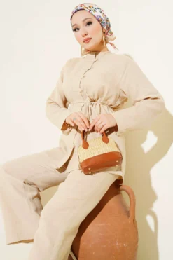 Alternative view of Brit Button-Decorated Two-Piece Set Beige