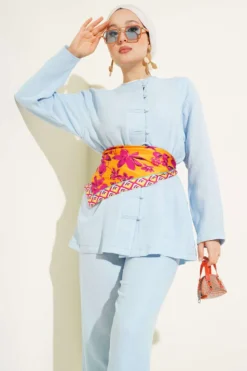 Alternative view of Brit Button-Decorated Two-Piece Set Blue