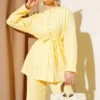 Brit Button-Decorated Two-Piece Set Yellow wholesale clothing set view 2 - Hicabistan Turkey factory