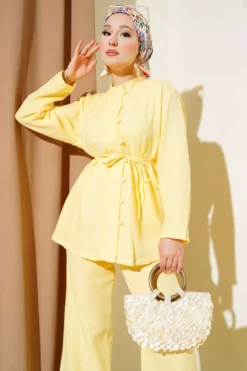 Alternative view of Brit Button-Decorated Two-Piece Set Yellow