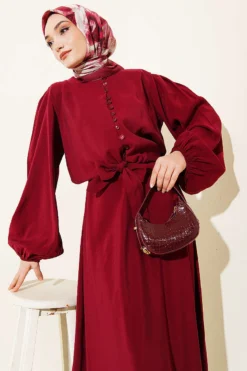 Alternative view of Buttoned Blouse with Skirt Modal Two-Piece Set Burgundy