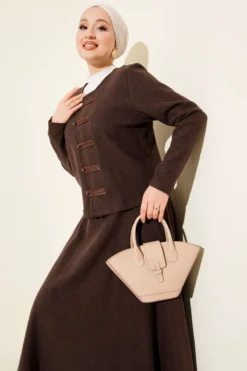 Alternative view of Buttoned Ribbed Wool Skirt Set Brown