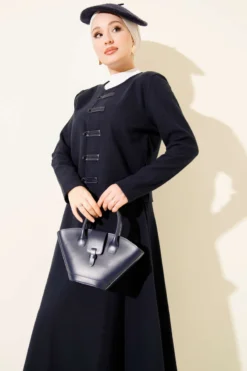 Alternative view of Buttoned Ribbed Wool Skirt Set Navy Blue