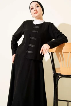 Alternative view of Buttoned Ribbed Wool Skirt Set Black