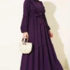 Brit Buttoned Lace Detailed Dress Plum en gros dress view 2 - Hicabistan usine Turquie