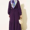 Brit Buttoned Lace Detailed Dress Plum en gros dress view 3 - Hicabistan usine Turquie