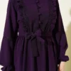 Brit Buttoned Lace Detailed Dress Plum en gros dress view 4 - Hicabistan usine Turquie