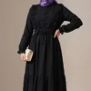 Brit Buttoned Lace Detailed Dress Black all'ingrosso dress view 2 - Hicabistan fabbrica Turchia