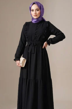 منظر بديل لـ Brit Buttoned Lace Detailed Dress Black
