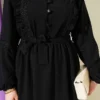 Brit Buttoned Lace Detailed Dress Black all'ingrosso dress view 4 - Hicabistan fabbrica Turchia