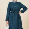 Brit Buttoned Lace Detailed Dress Petrol al por mayor dress view 2 - Hicabistan fábrica Turquía