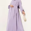 Brit Buttoned Tie Dress Lilac