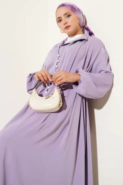 Brit Buttoned Tie Dress Lilac al por mayor dress view 2 - Hicabistan fábrica Turquía