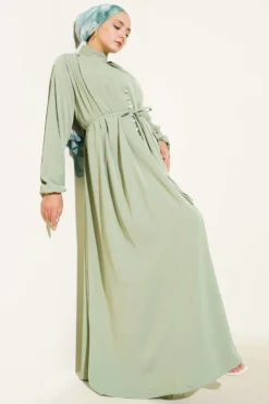 Brit Buttoned Tie Dress Mint al por mayor dress - Hicabistan fábrica Turquía