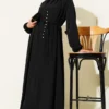 Brit Buttoned Tie Dress Black
