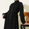 Brit Buttoned Tie Dress Black wholesale dress view 2 - Hicabistan Turkey factory