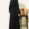 Brit Buttoned Tie Dress Black wholesale dress view 3 - Hicabistan Turkey factory