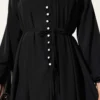 Brit Buttoned Tie Dress Black wholesale dress view 4 - Hicabistan Turkey factory
