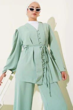 Alternative view of Buttoned Tie Belt Tunic Set Mint
