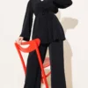 Buttoned Tie Belt Tunic Set Black