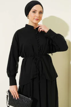 Alternative view of Brit Buttoned Chiffon Skirt Set Black