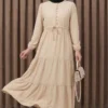 Brit Buttoned Tiered Dress Beige