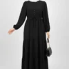 Brit Buttoned Tiered Dress Black