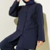 Brit Buttoned Linen Tunic Set Navy Blue en gros clothing set view 2 - Hicabistan usine Turquie
