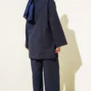 Brit Buttoned Linen Tunic Set Navy Blue en gros clothing set view 3 - Hicabistan usine Turquie