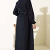 Brit Buttoned Pleated Denim Dress Navy Blue Großhandel dress view 3 - Hicabistan Türkei Fabrik